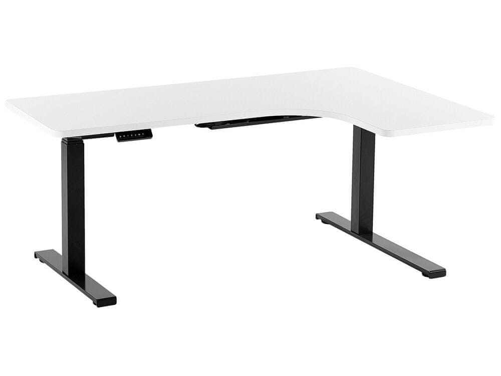 Beliani Rohový písací stôl elektricky nastaviteľný pravostranný 160 x 110 cm biely a čierny DESTIN II